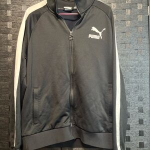 Puma Full Zip Track Jacket Front Pockets Adult Large Black/White Long Sleeve 
